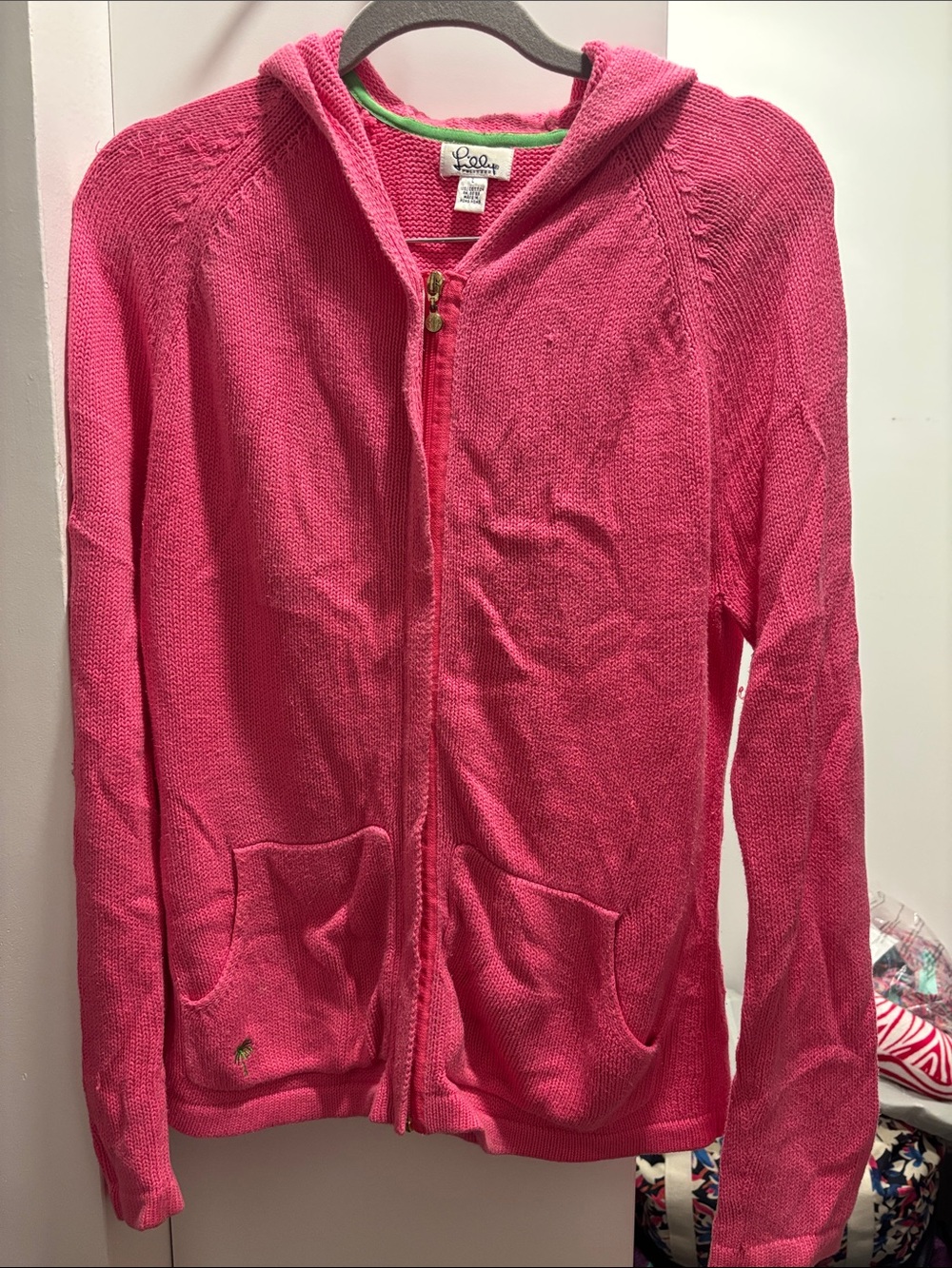 Lilly Pulitzer Pink Zip-Up Hooded Sweater- size L